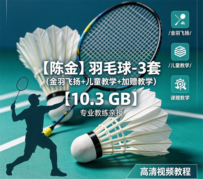 【陈金】羽毛球-3套（金羽飞扬+儿童教学+加赠教学）【10.3 GB】-中文资源库