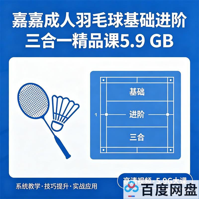嘉嘉成人羽毛球基础进阶三合一精品课5.9 GB 百度网盘下载-中文资源库