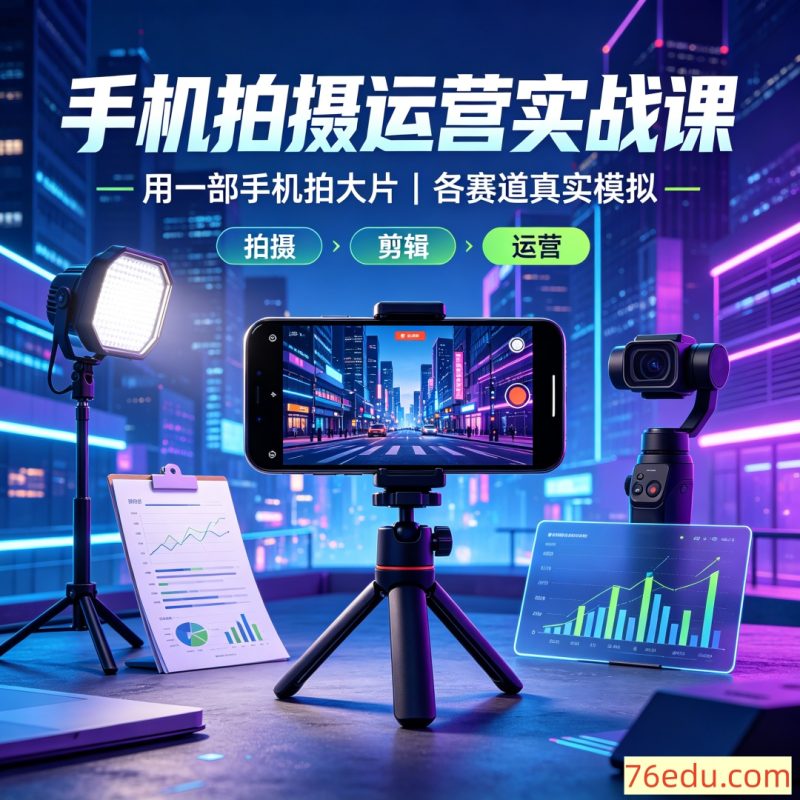 手机拍摄运营实战课，用一部手机拍大片，各赛道真实模拟-中文资源库