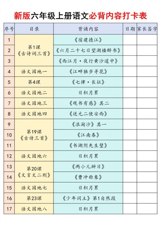【21页完整版】26秋六(上)语文课内必背内容闯关.pdf-中文资源库
