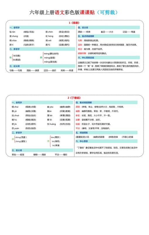 【2026高清10页】六年级上册语文课课贴.pdf-中文资源库