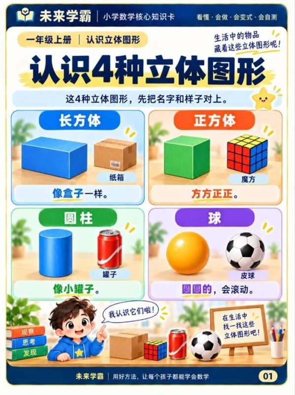 【8页高彩版】26秋一年级立体图形｜长方体 正方体 圆柱 球.pdf-中文资源库