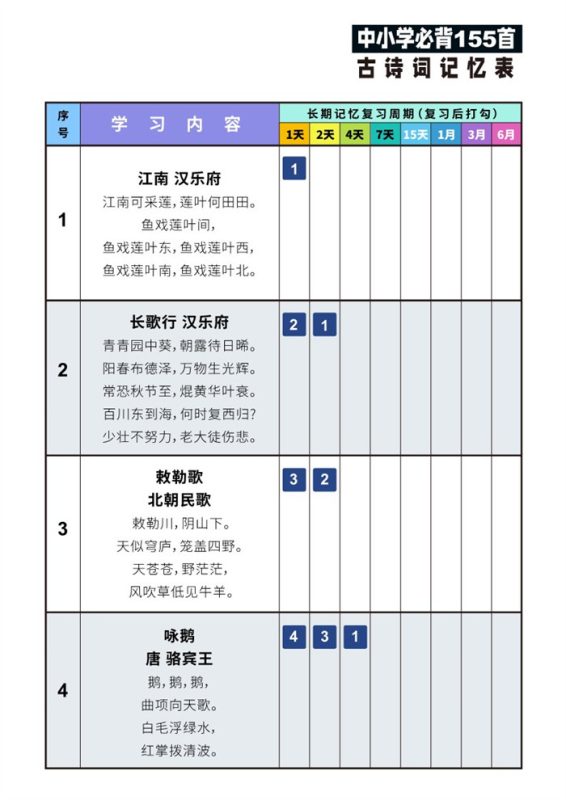 【43页完整版】01-155首古诗词艾宾浩斯记忆表.pdf-中文资源库