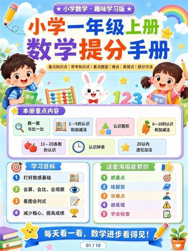 【10页高彩版】26秋小学数学一年级上知识点总结以及提分技巧.pdf-中文资源库