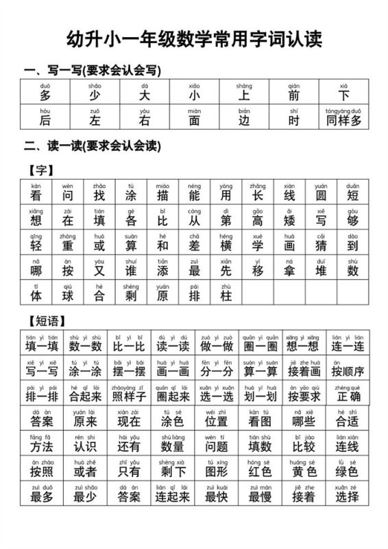 【5页高清版】幼小衔接幼小衔接语文 常用字词认读.pdf-中文资源库
