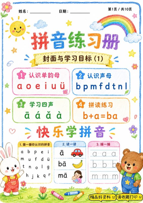 【10页高彩版】幼小拼音练习册,零基础循序渐进拼读.pdf-中文资源库