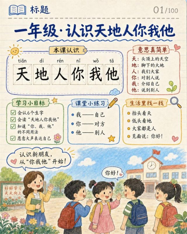【10页高彩版】26秋一年级语文《天地人》课堂笔记.pdf-中文资源库
