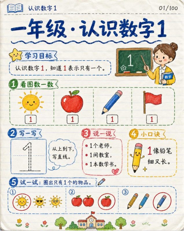【10页高彩版】26秋一年级数学《5以内认识》课堂笔记.pdf-中文资源库