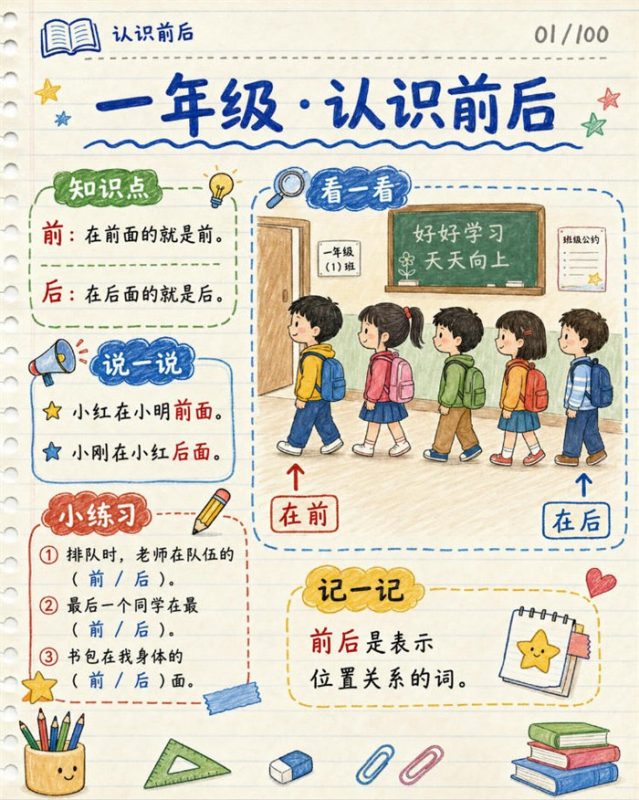 【10页高彩版】26秋一年级数学《位置》课堂笔记.pdf-中文资源库